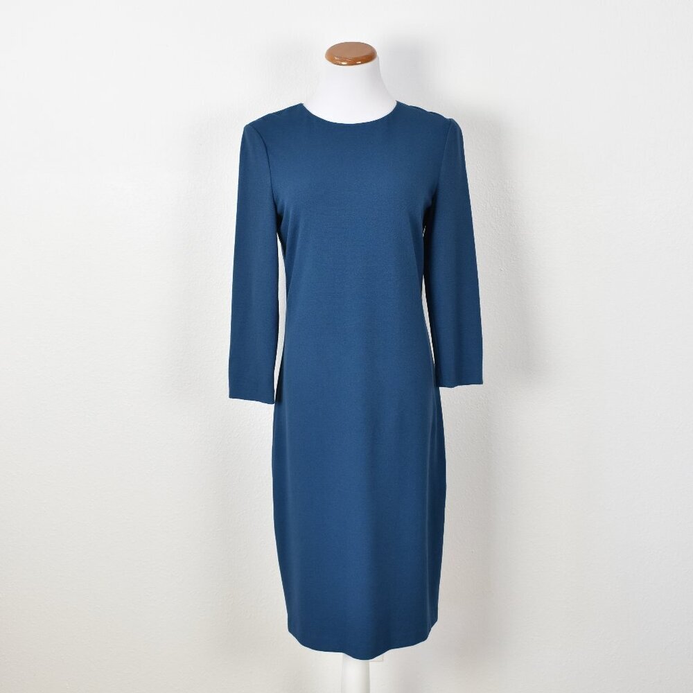 Vince 3/4 Sleeve Boucle Sheath Dress Teal Blue - M - Picture 1 of 9